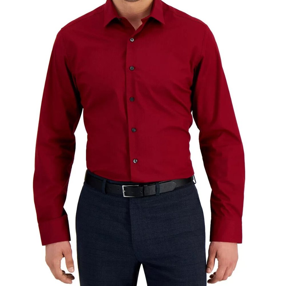 Alfani Men's XXL Burgundy Slim Fit Dress Shirt cotton blend stylish and comfort